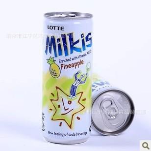 韩国lotter乐天牛奶苏打汽水菠萝味乳味碳酸饮料250ml易拉罐